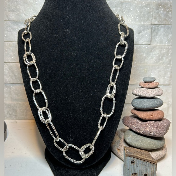 Etienne Aigner Jewelry - 404 30” Etienne Aigher Silver Bamboo Link Necklace with 2” Extender